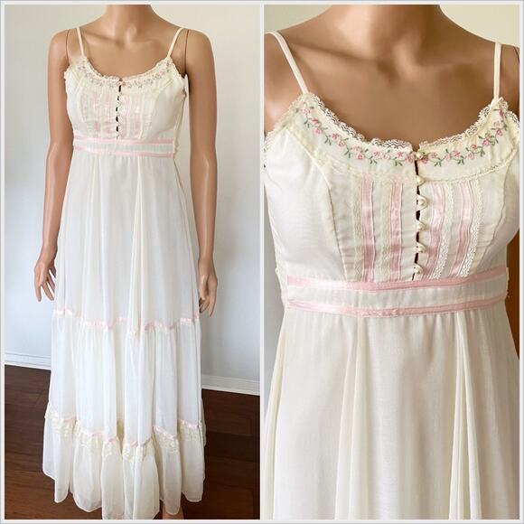 Gunne Sax Dresses & Skirts - Vintage 70s Gunne Sax Prairie‎ Dress Maxi Ivory Cottagecore Wedding // Size XXS